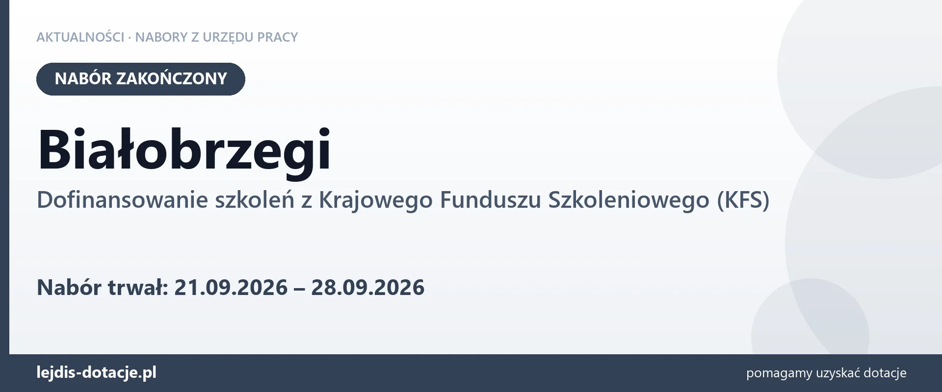Białobrzegi: nabór na dofinansowanie szkoleń z KFS zakończony (28 września 2026)