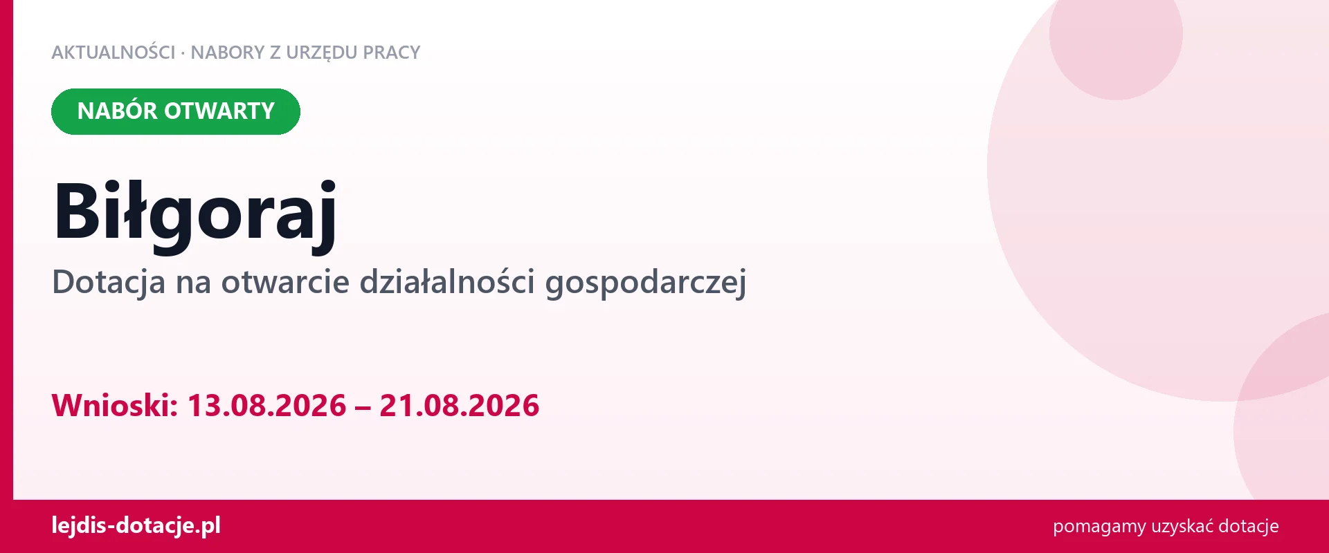 Biłgoraj: trwa nabór na dotację na otwarcie działalności gospodarczej (13 sierpnia 2026)