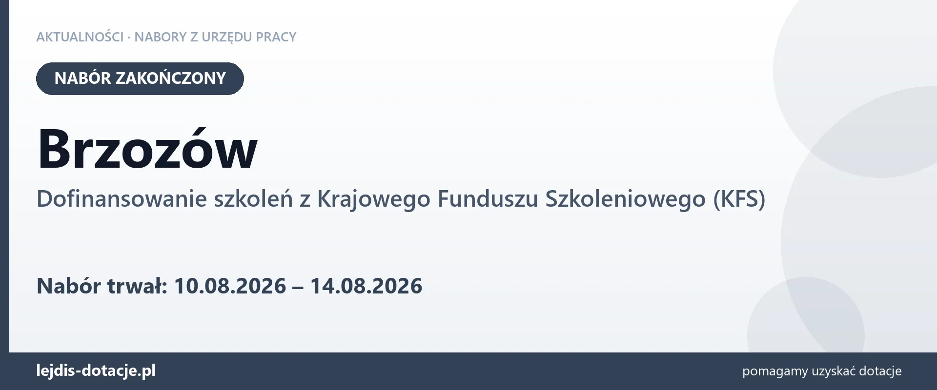 Brzozów: nabór na dofinansowanie szkoleń z KFS zakończony (14 sierpnia 2026)