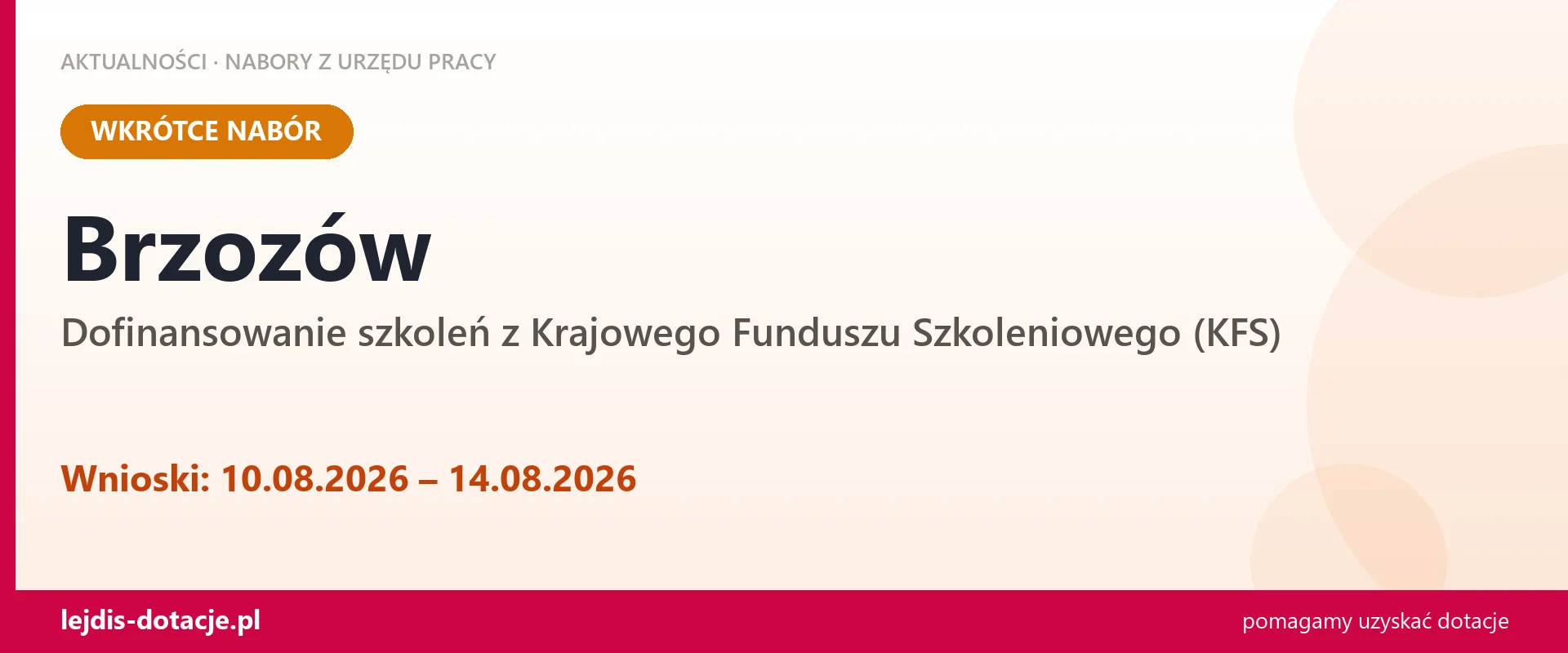 Brzozów: od 10.08.2026 rusza nabór na dofinansowanie szkoleń z KFS (10 sierpnia 2026)