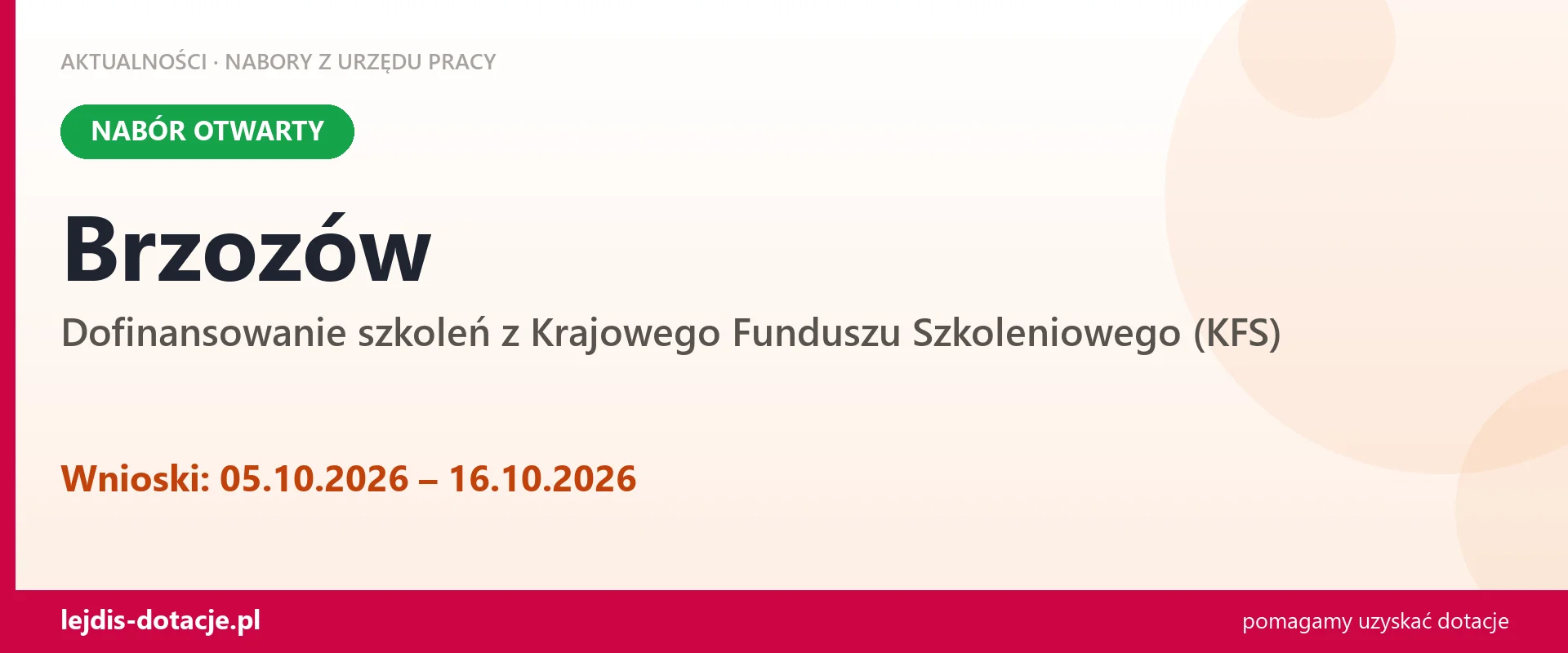Brzozów: trwa nabór na dofinansowanie szkoleń z KFS (5 października 2026)