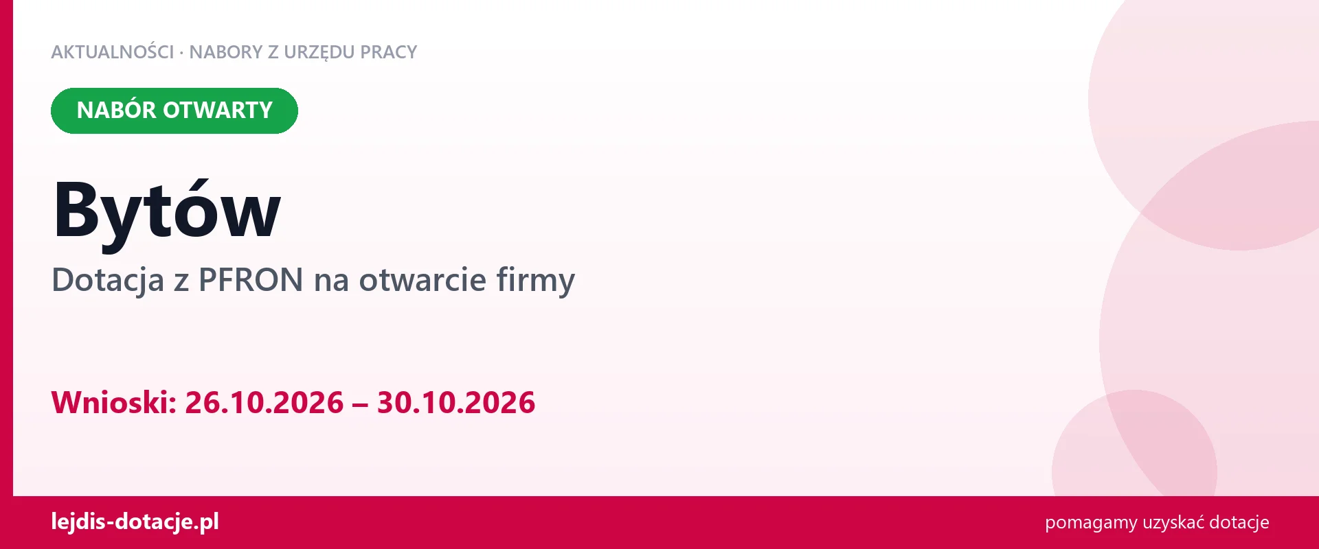 Bytów: nabór wniosków o dotację z PFRON na otwarcie firmy (26 października 2026)