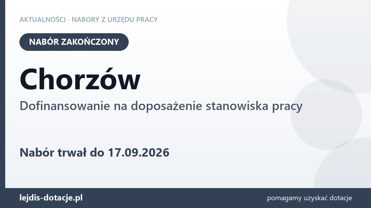Chorzów: nabór na dofinansowanie na doposażenie stanowiska pracy zakończony (17 września 2026)