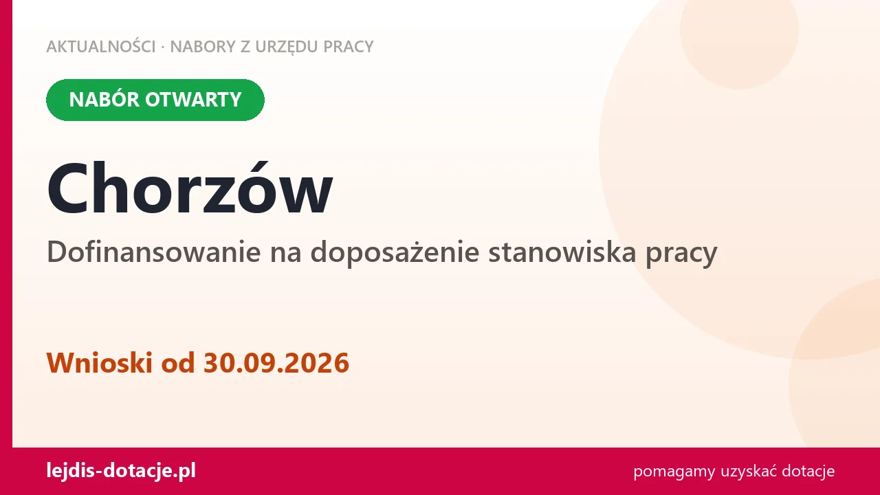 Chorzów: trwa nabór na dofinansowanie na doposażenie stanowiska pracy (30 września 2026)