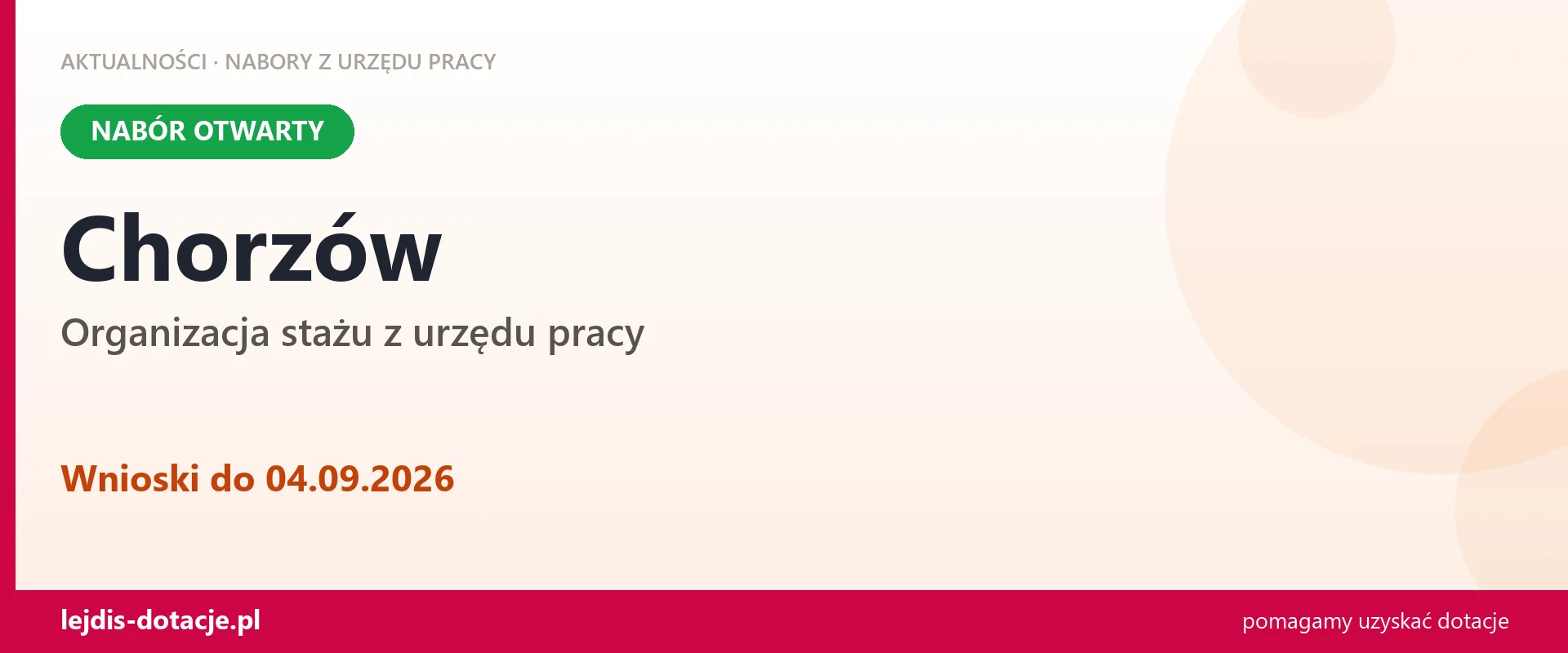 Chorzów: trwa nabór na organizację stażu (4 września 2026)