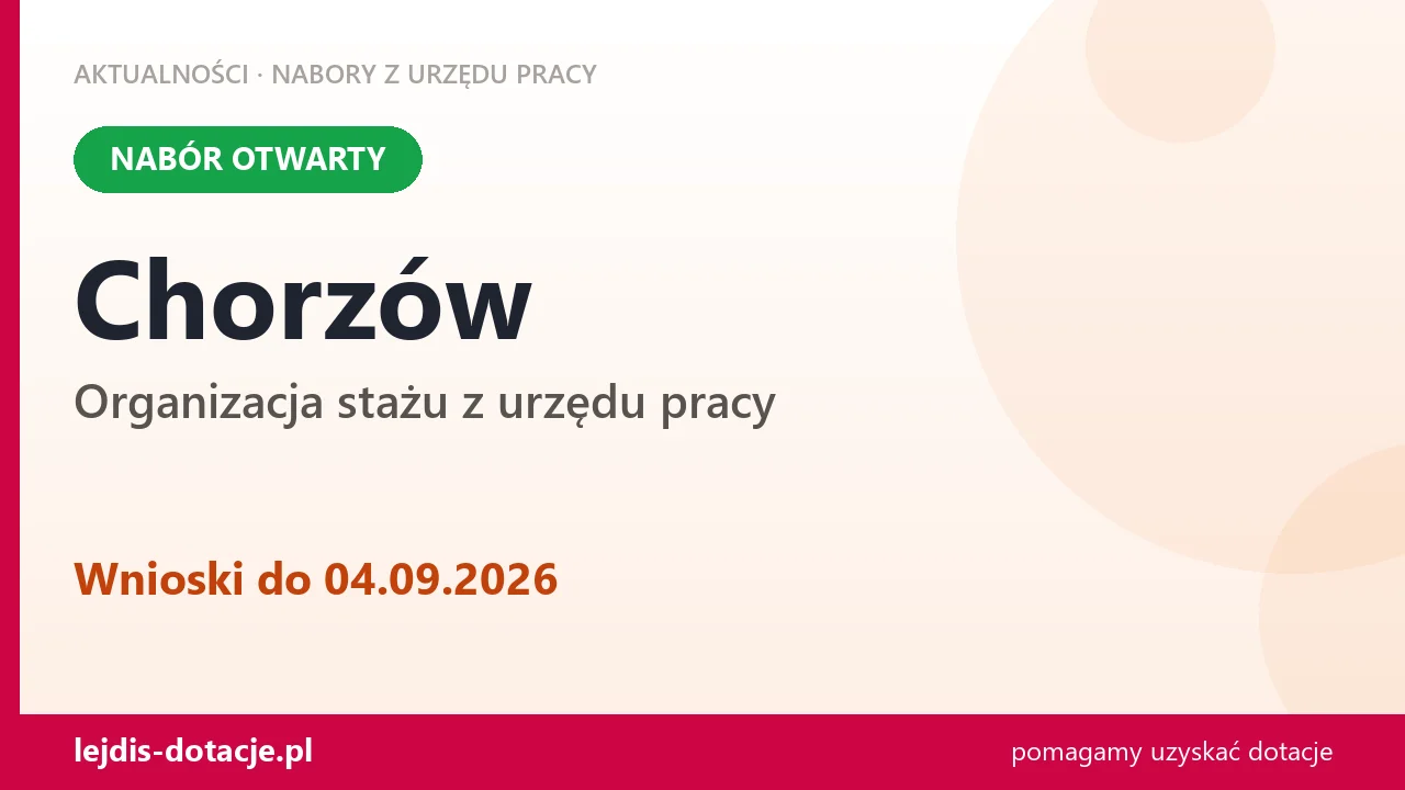 Chorzów: trwa nabór na organizację stażu (4 września 2026)