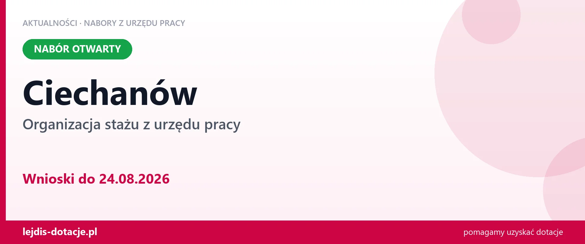 Ciechanów: trwa nabór na organizację stażu (24 sierpnia 2026)