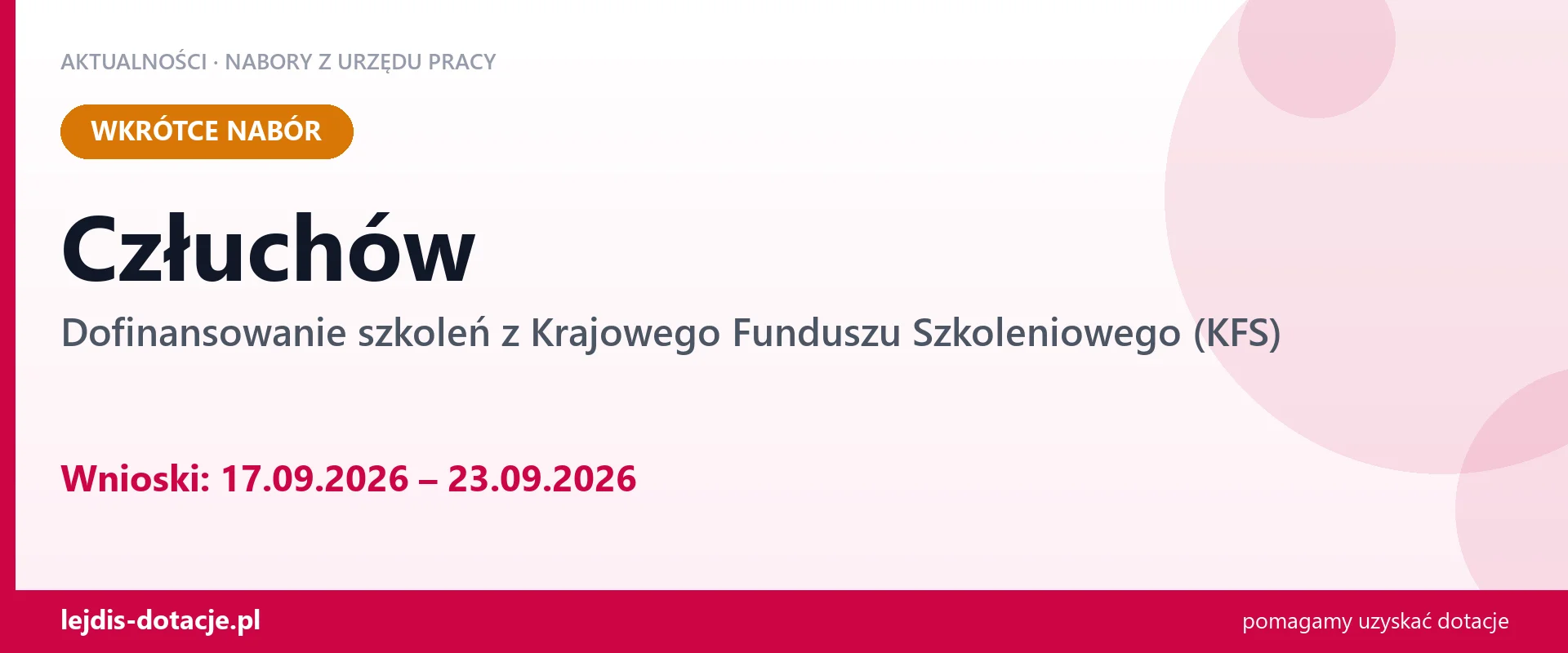 Człuchów: od 17.09.2026 rusza nabór na dofinansowanie szkoleń z KFS (17 września 2026)