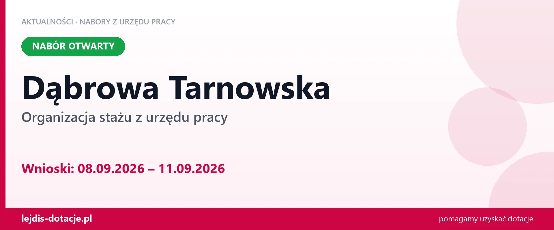 Dąbrowa Tarnowska: trwa nabór na organizację stażu (8 września 2026)