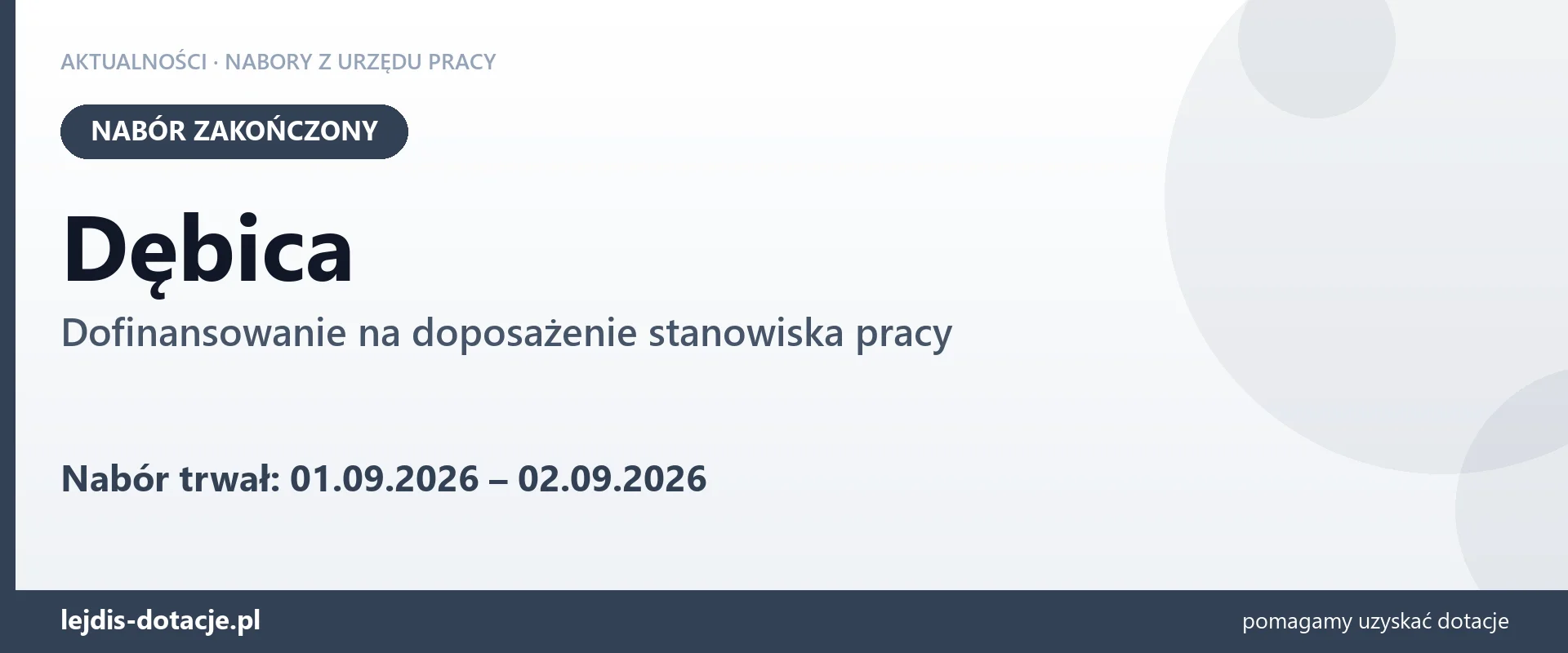 Dębica: nabór na dofinansowanie na doposażenie stanowiska pracy zakończony (2 września 2026)