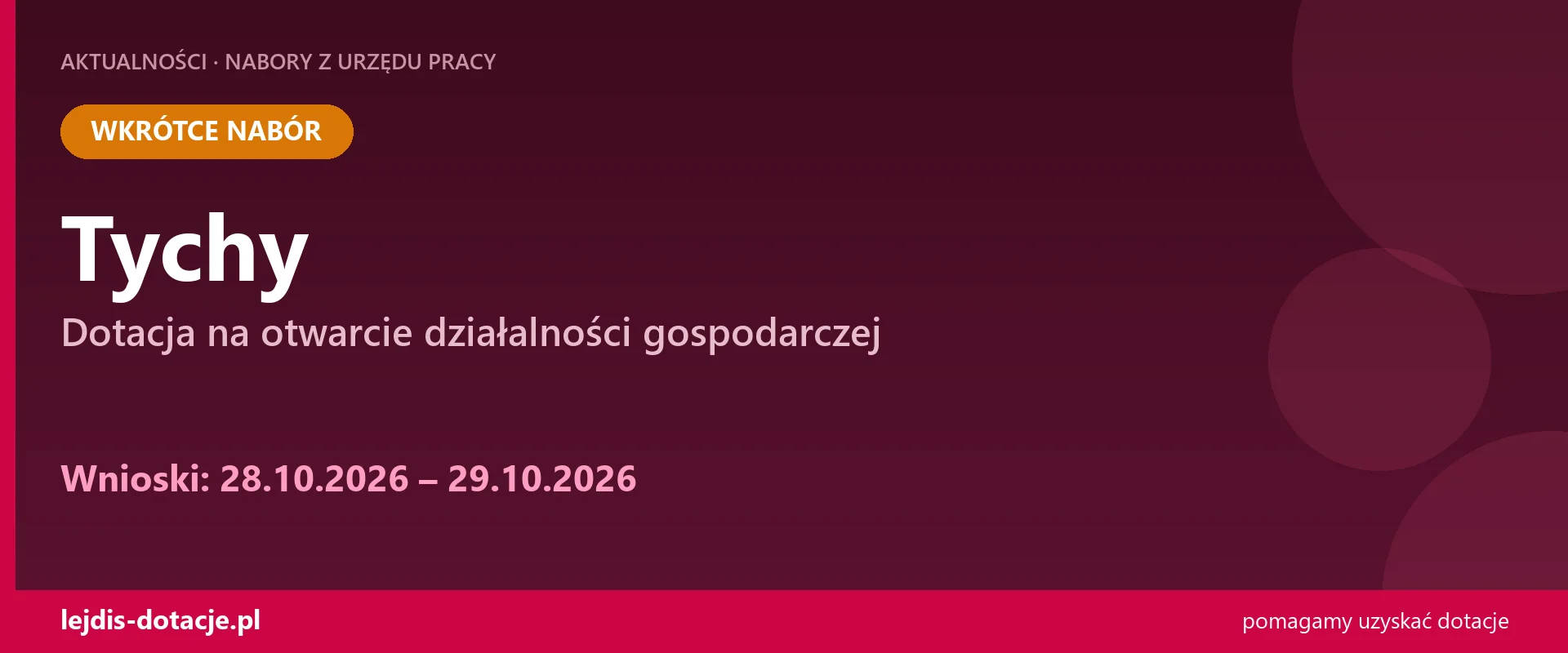 Dotacja na działalność gospodarczą w Tychach (28 października 2026)