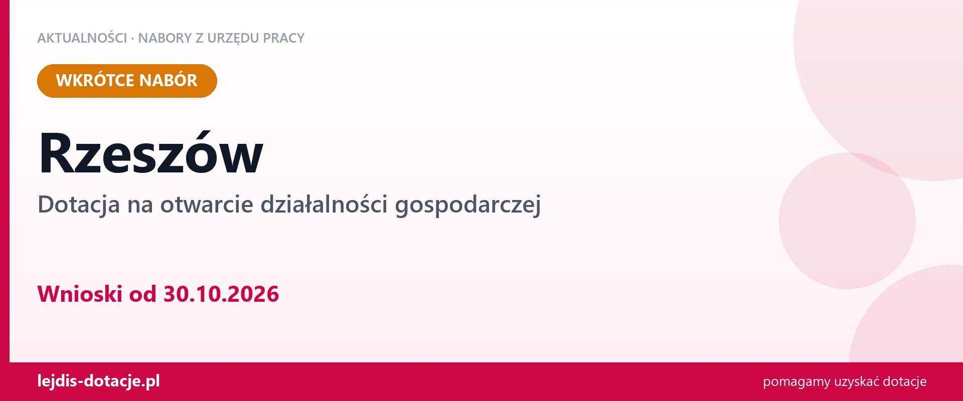 Dotacja na otwarcie firmy w Rzeszowie w PUP (30 października 2026)