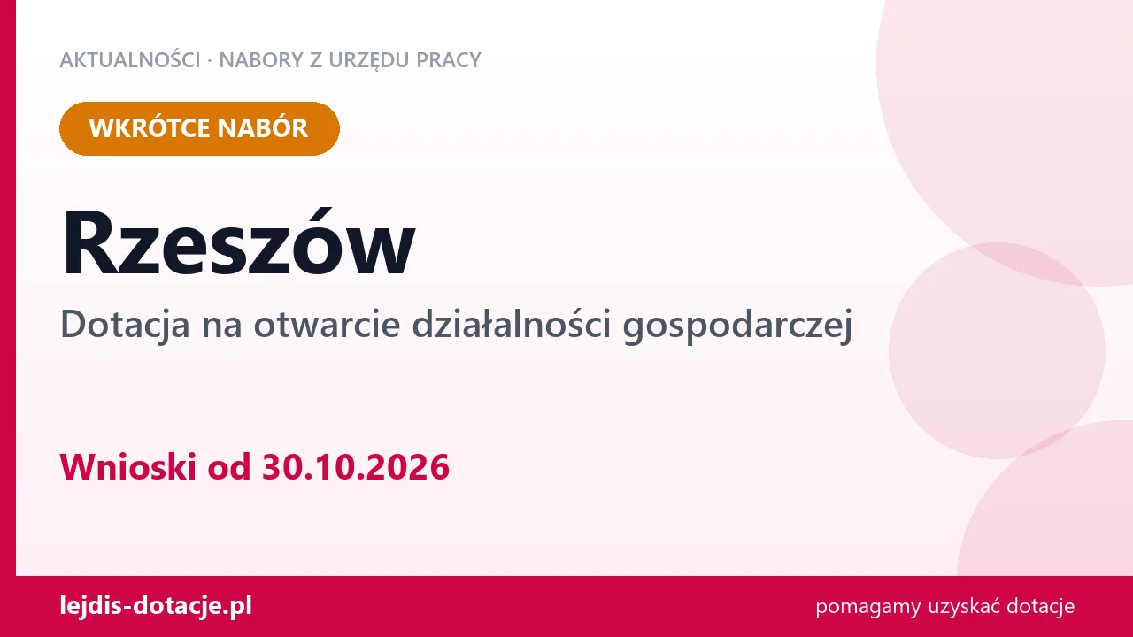 Dotacja na otwarcie firmy w Rzeszowie w PUP (30 października 2026)