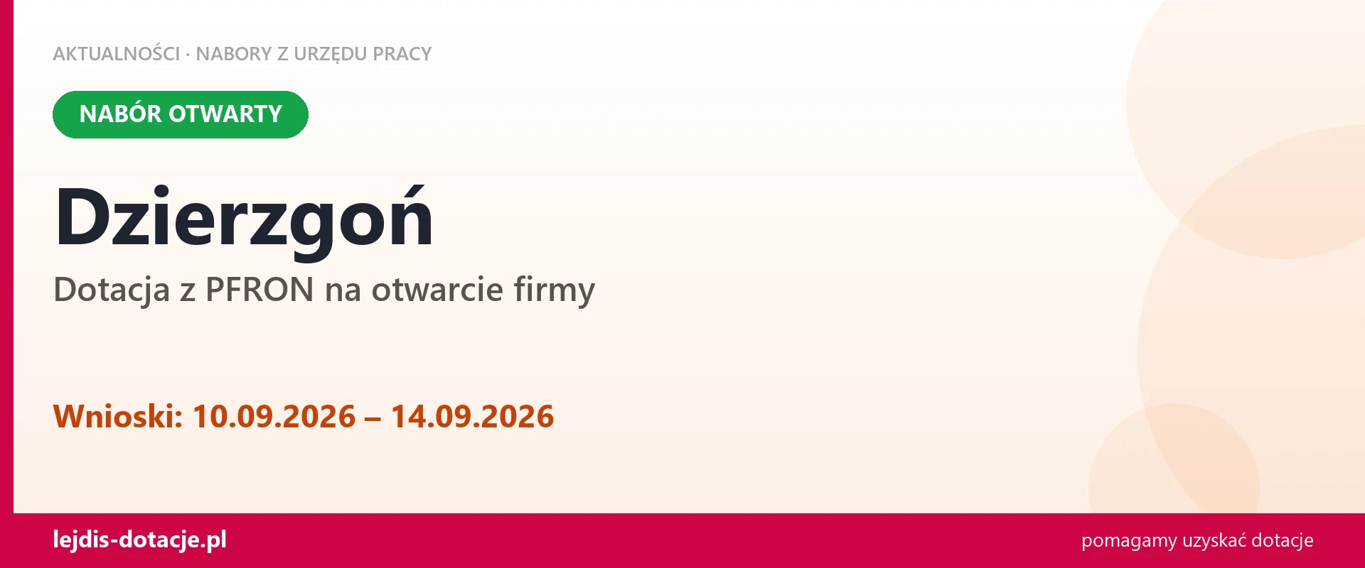 Dzierzgoń: trwa nabór na dotację z PFRON na otwarcie firmy (10 września 2026)