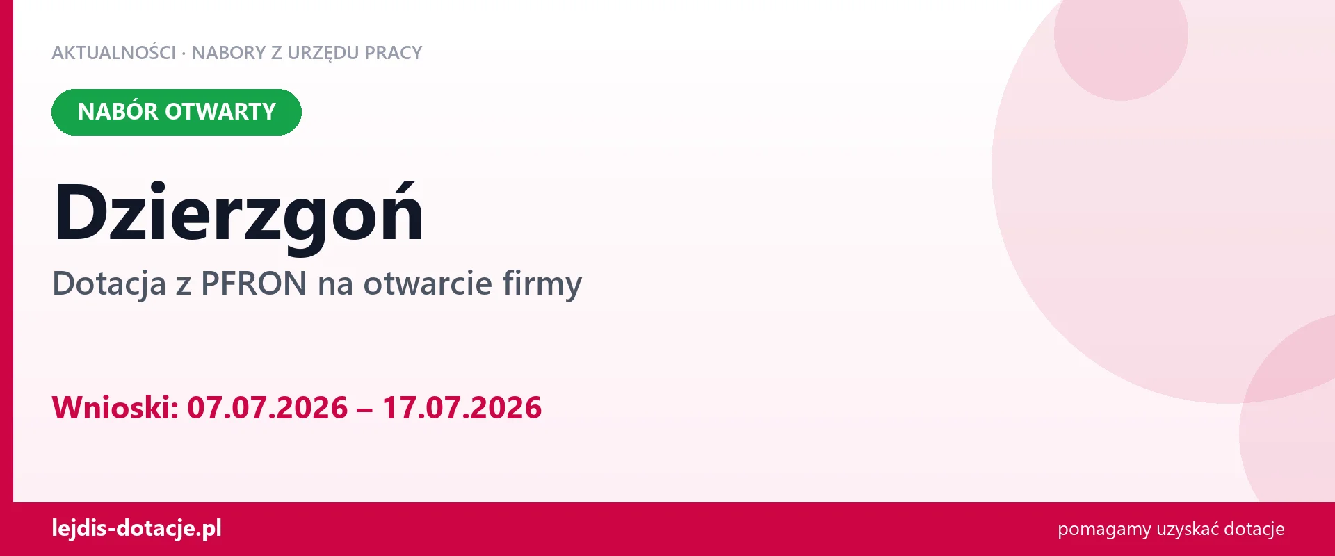Dzierzgoń: trwa nabór na dotację z PFRON na otwarcie firmy (7 lipca 2026)