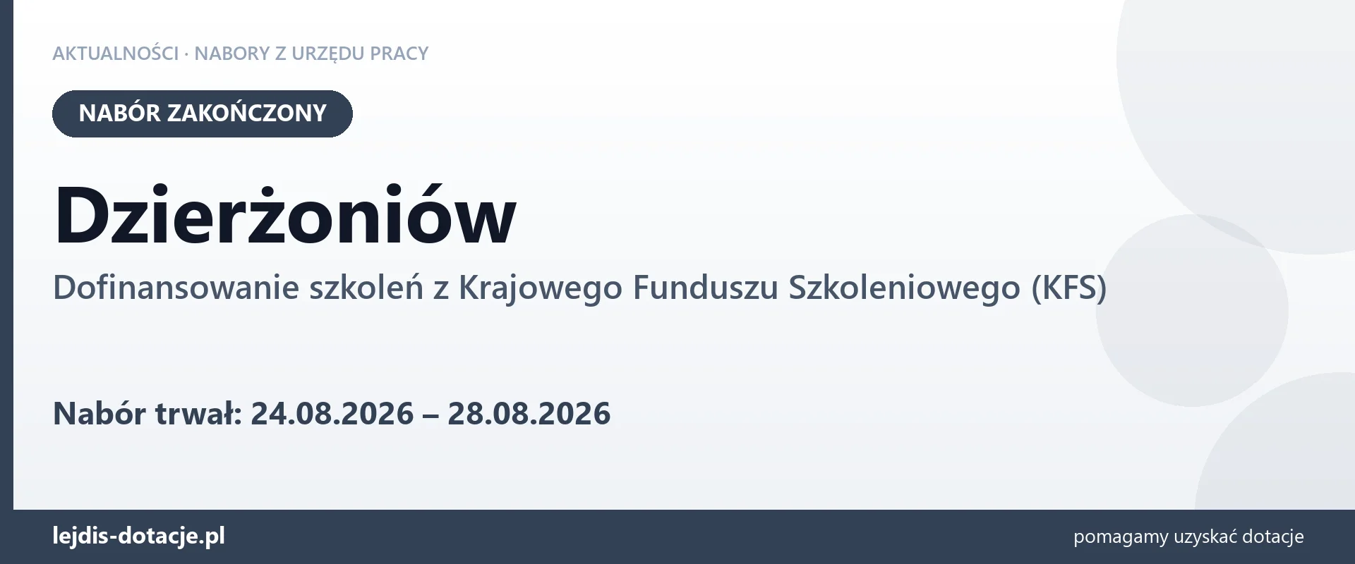 Dzierżoniów: nabór na dofinansowanie szkoleń z KFS zakończony (28 sierpnia 2026)