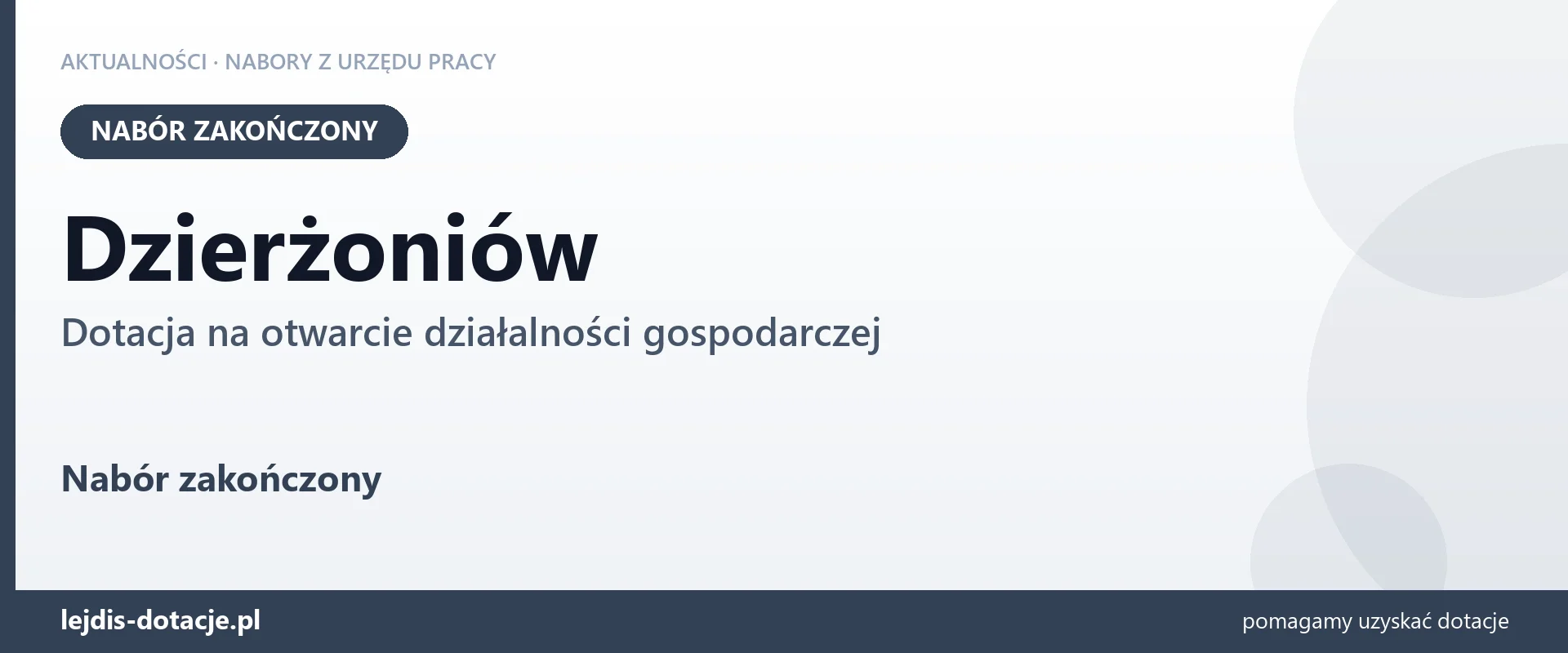 Dzierżoniów: nabór na dotację na otwarcie działalności gospodarczej zakończony (5 października 2026)