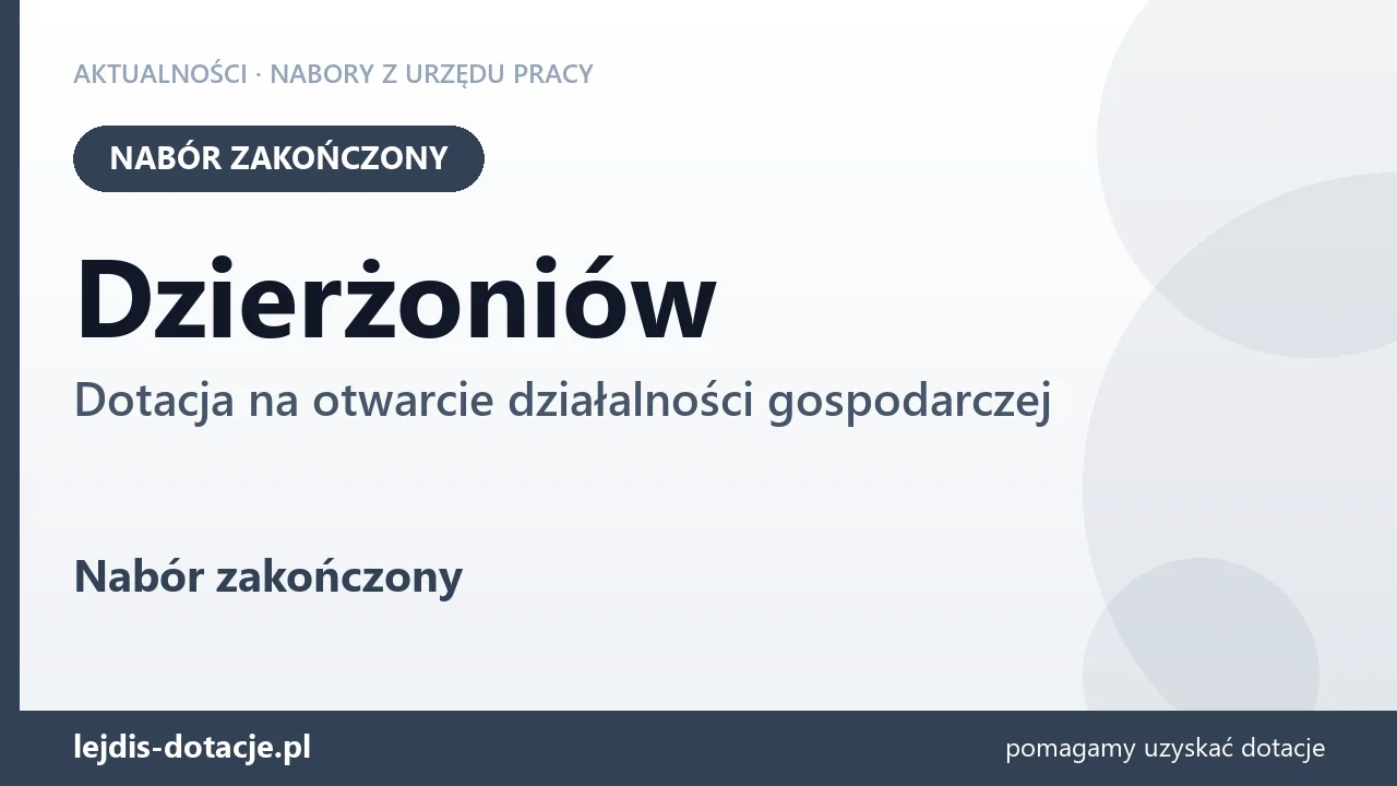 Dzierżoniów: nabór na dotację na otwarcie działalności gospodarczej zakończony (5 października 2026)