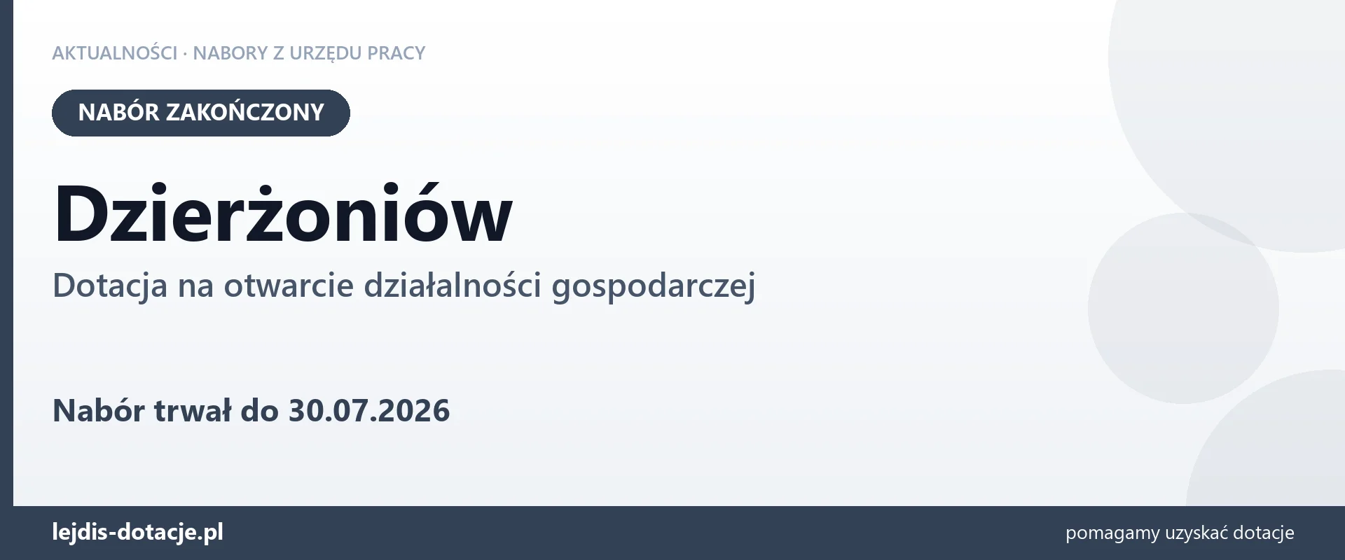 Dzierżoniów: nabór na dotację na otwarcie działalności gospodarczej zakończony (30 lipca 2026)