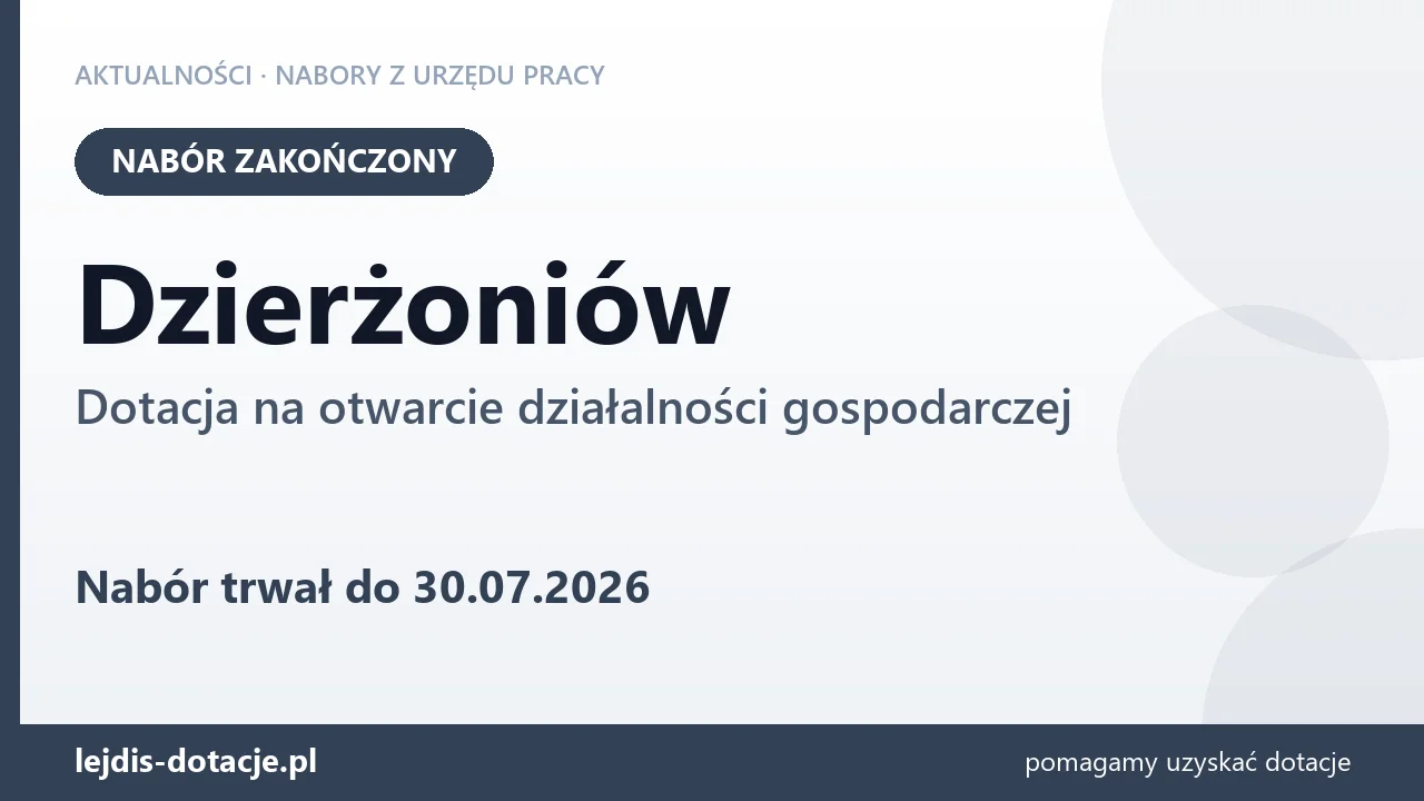 Dzierżoniów: nabór na dotację na otwarcie działalności gospodarczej zakończony (30 lipca 2026)