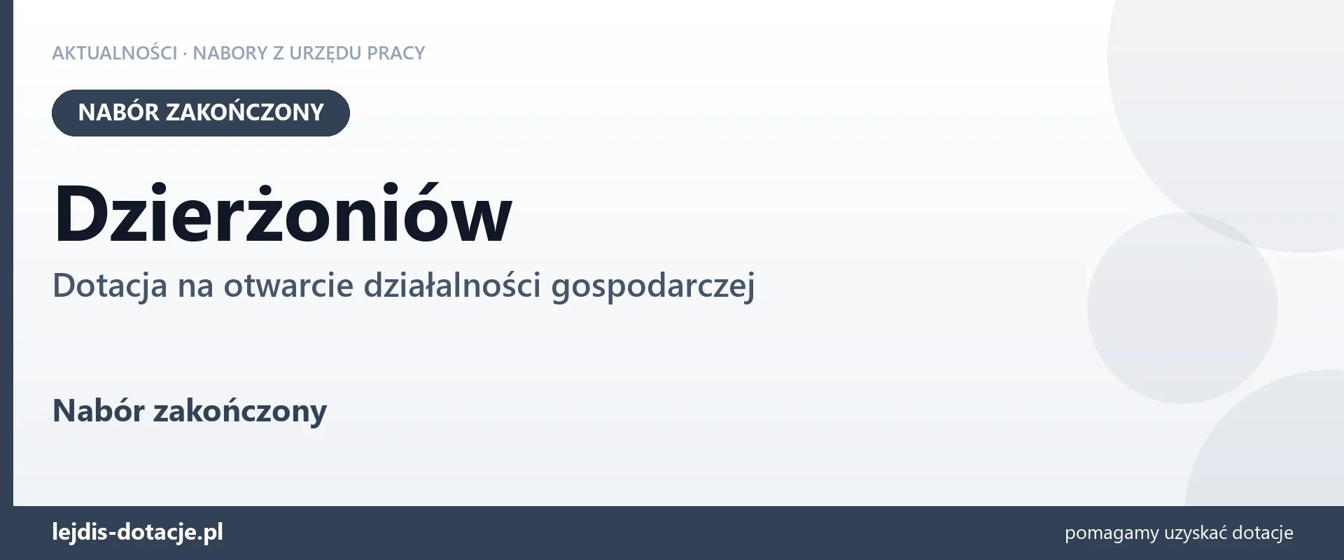 Dzierżoniów: nabór na dotację na otwarcie działalności gospodarczej zakończony (16 lipca 2026)