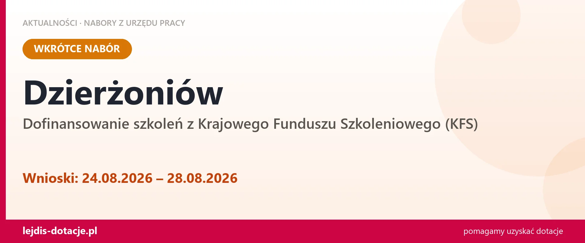 Dzierżoniów: od 24.08.2026 rusza nabór na dofinansowanie szkoleń z KFS (24 sierpnia 2026)