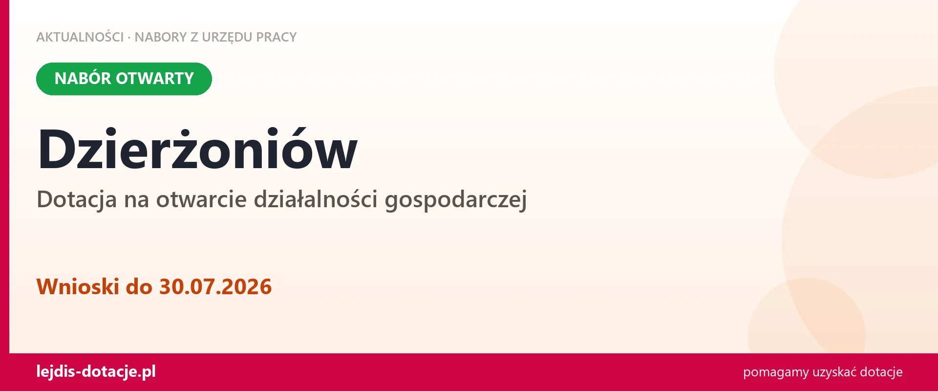 Dzierżoniów: trwa nabór na dotację na otwarcie działalności gospodarczej (30 lipca 2026)