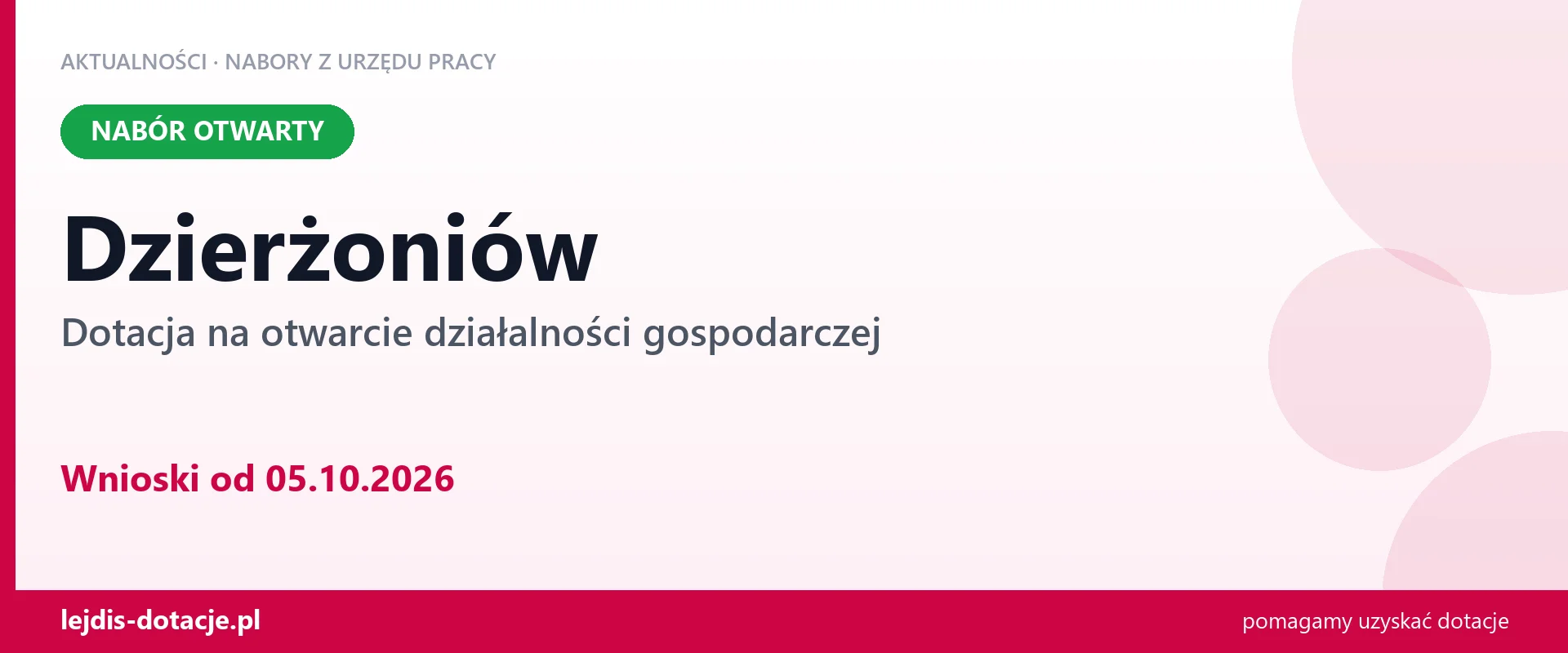 Dzierżoniów: trwa nabór na dotację na otwarcie działalności gospodarczej (5 października 2026)