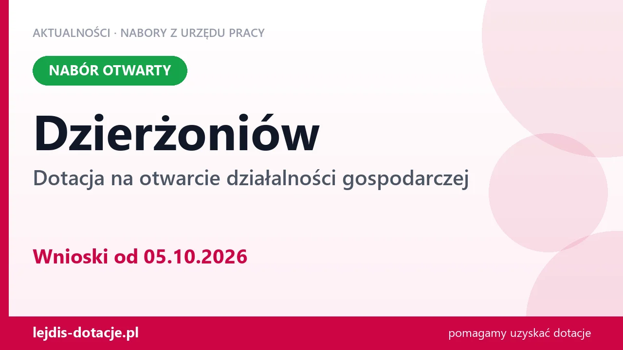 Dzierżoniów: trwa nabór na dotację na otwarcie działalności gospodarczej (5 października 2026)