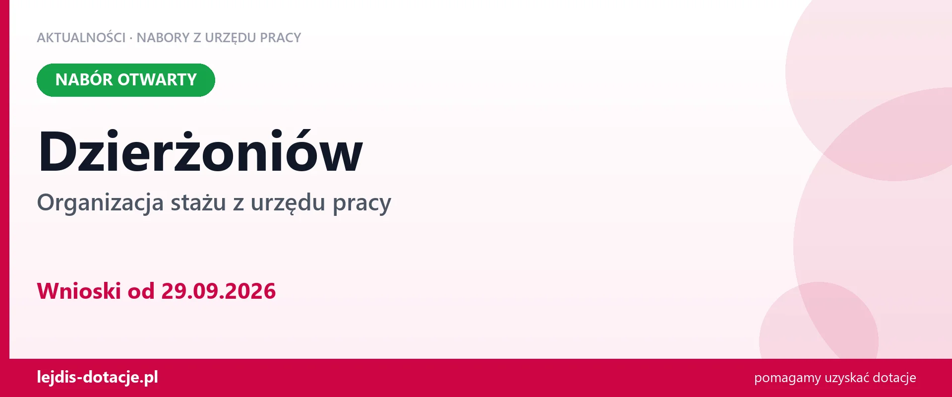 Dzierżoniów: trwa nabór na organizację stażu (29 września 2026)