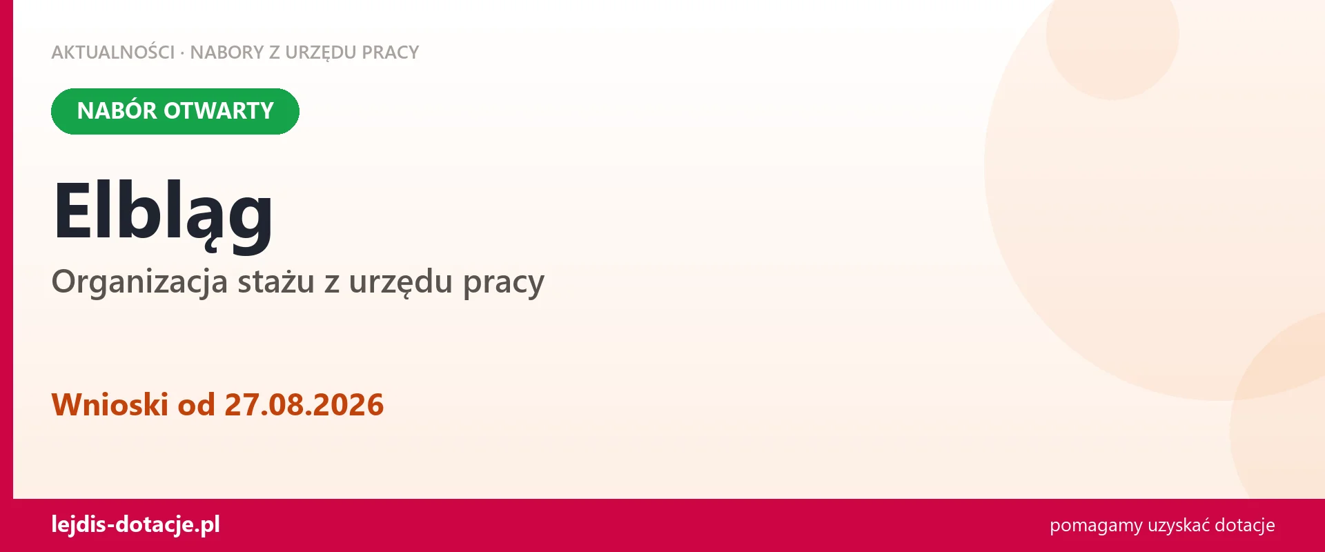 Elbląg: trwa nabór na organizację stażu (27 sierpnia 2026)