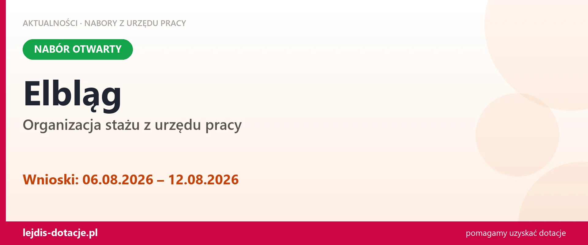 Elbląg: trwa nabór na organizację stażu (6 sierpnia 2026)