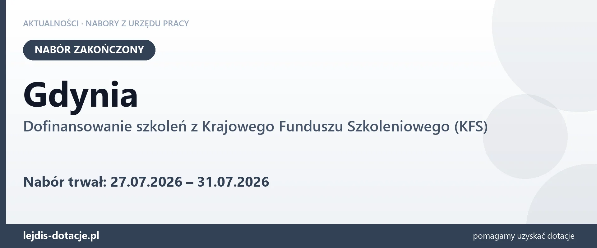 Gdynia: nabór na dofinansowanie szkoleń z KFS zakończony (31 lipca 2026)