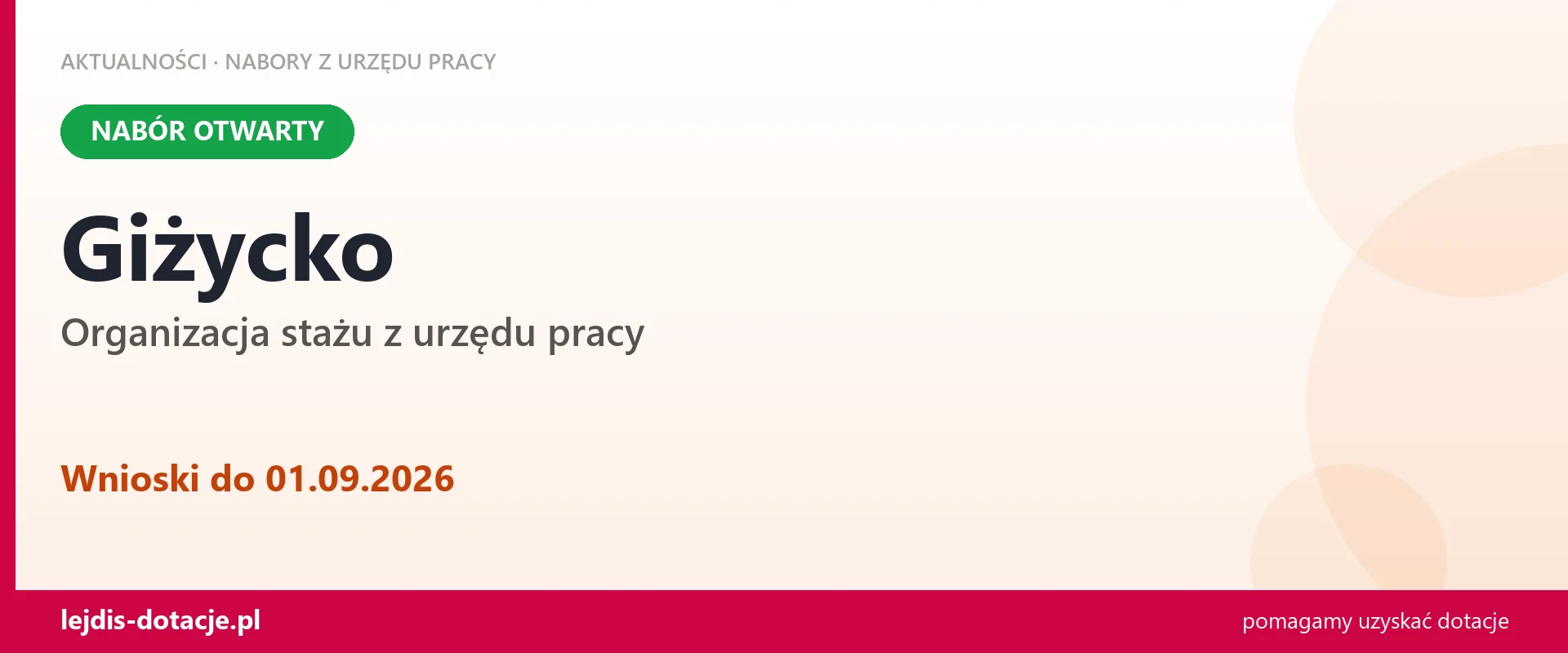 Giżycko: trwa nabór na organizację stażu (1 września 2026)