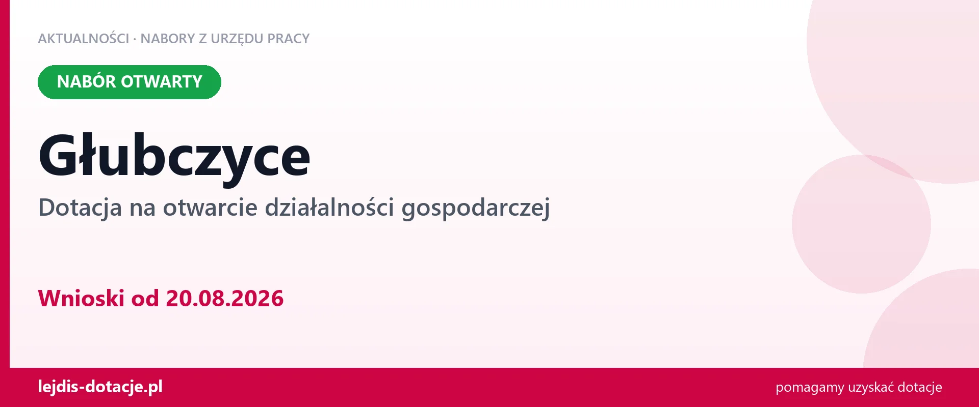 Głubczyce: trwa nabór na dotację na otwarcie działalności gospodarczej (20 sierpnia 2026)