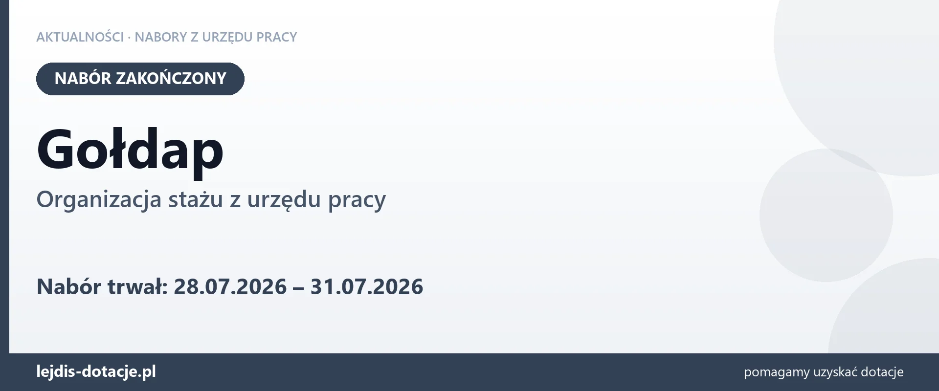 Gołdap: nabór na organizację stażu zakończony (31 lipca 2026)