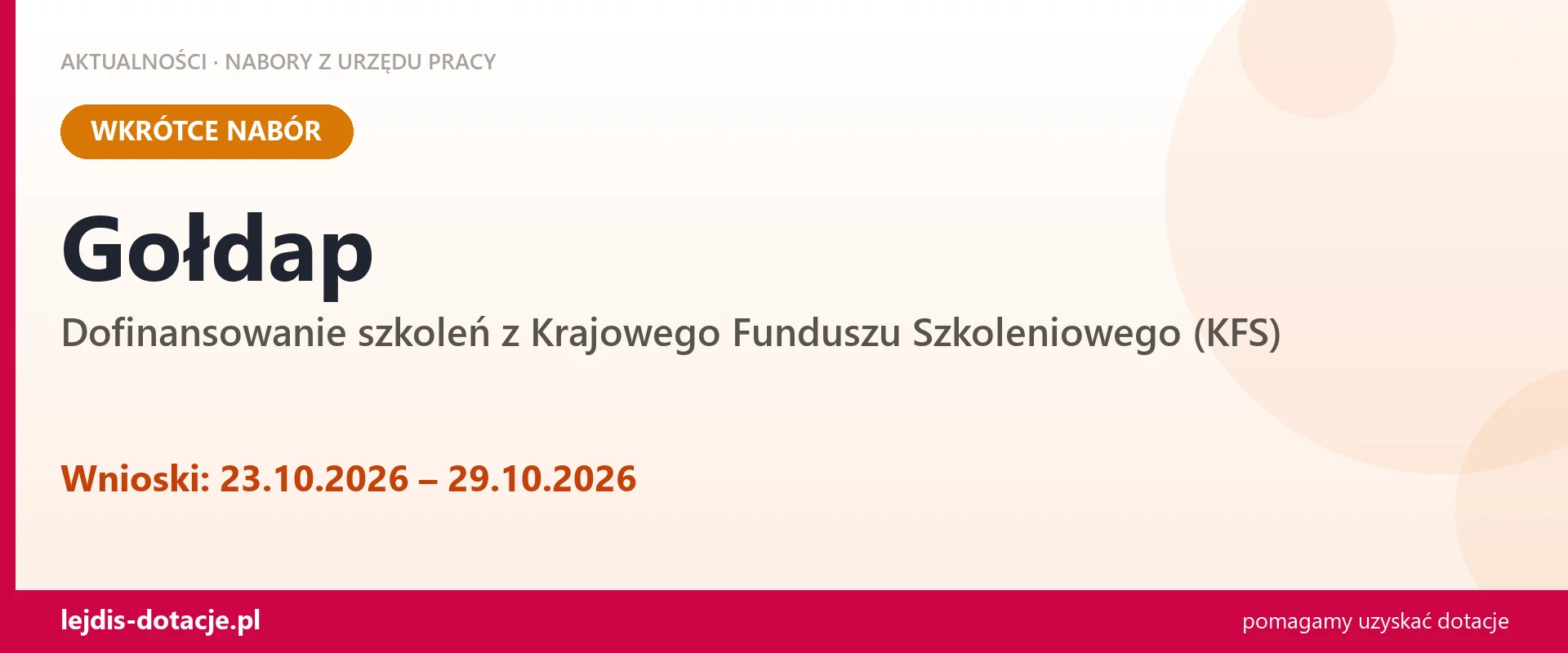 Gołdap: od 23.10.2026 rusza nabór na dofinansowanie szkoleń z KFS (23 października 2026)