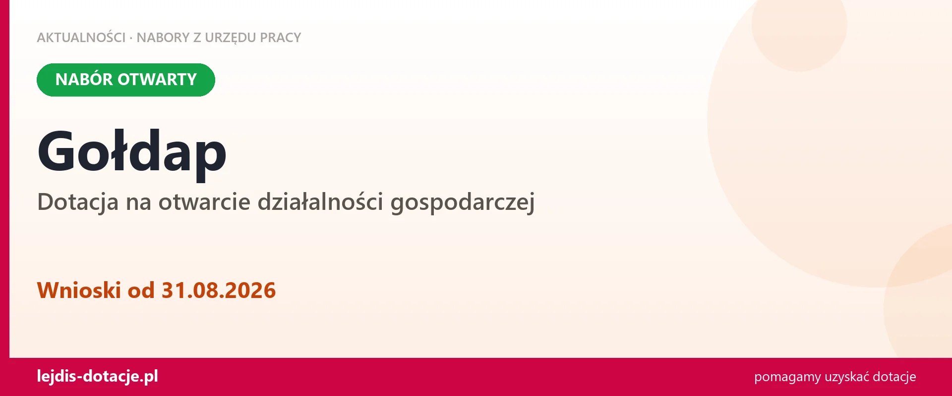 Gołdap: trwa nabór na dotację na otwarcie działalności gospodarczej (31 sierpnia 2026)