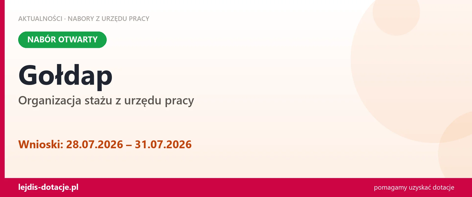 Gołdap: trwa nabór na organizację stażu (28 lipca 2026)