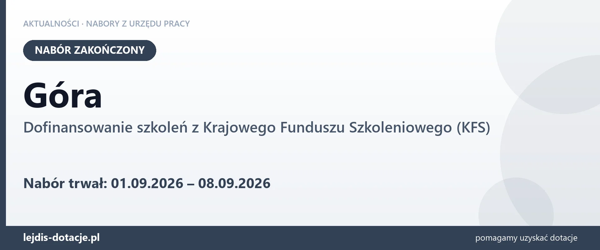 Góra: nabór na dofinansowanie szkoleń z KFS zakończony (8 września 2026)