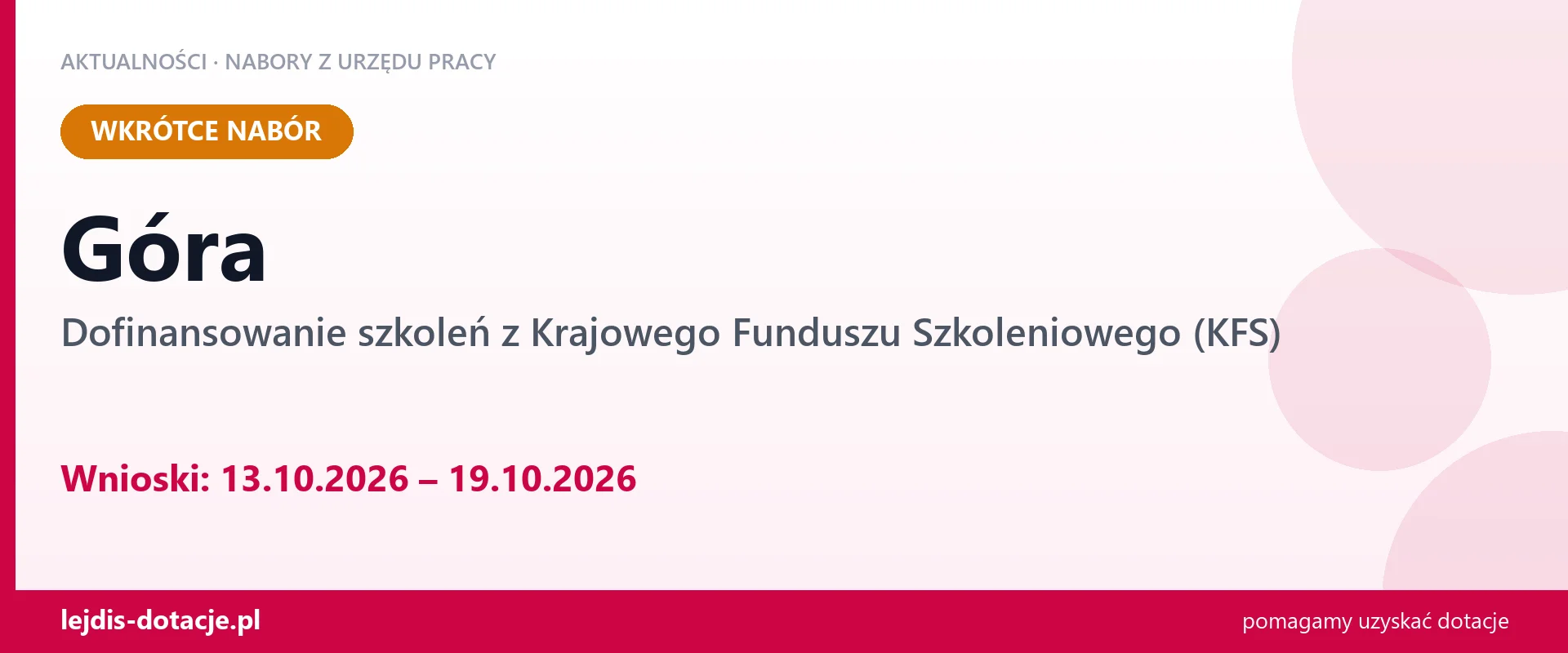 Góra: od 13.10.2026 rusza nabór na dofinansowanie szkoleń z KFS (13 października 2026)