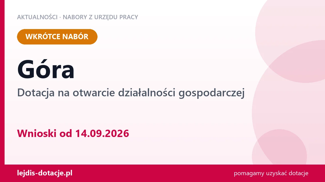 Góra: od 14.09.2026 rusza nabór na dotację na otwarcie działalności gospodarczej (14 września 2026)