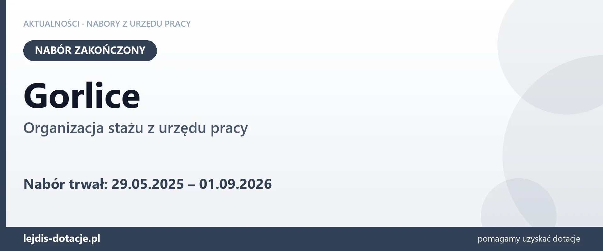 Gorlice: nabór na organizację stażu zakończony (1 września 2026)