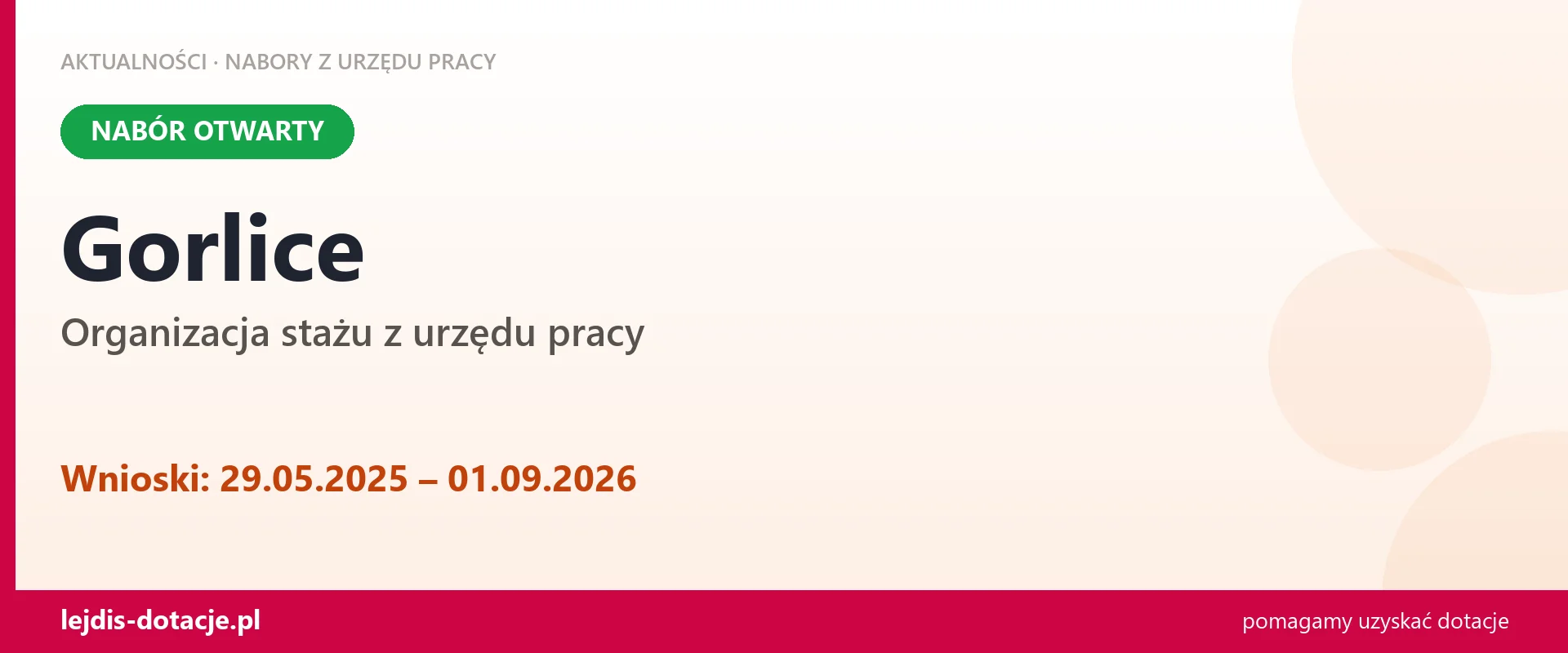 Gorlice: trwa nabór na organizację stażu (29 maja 2025)