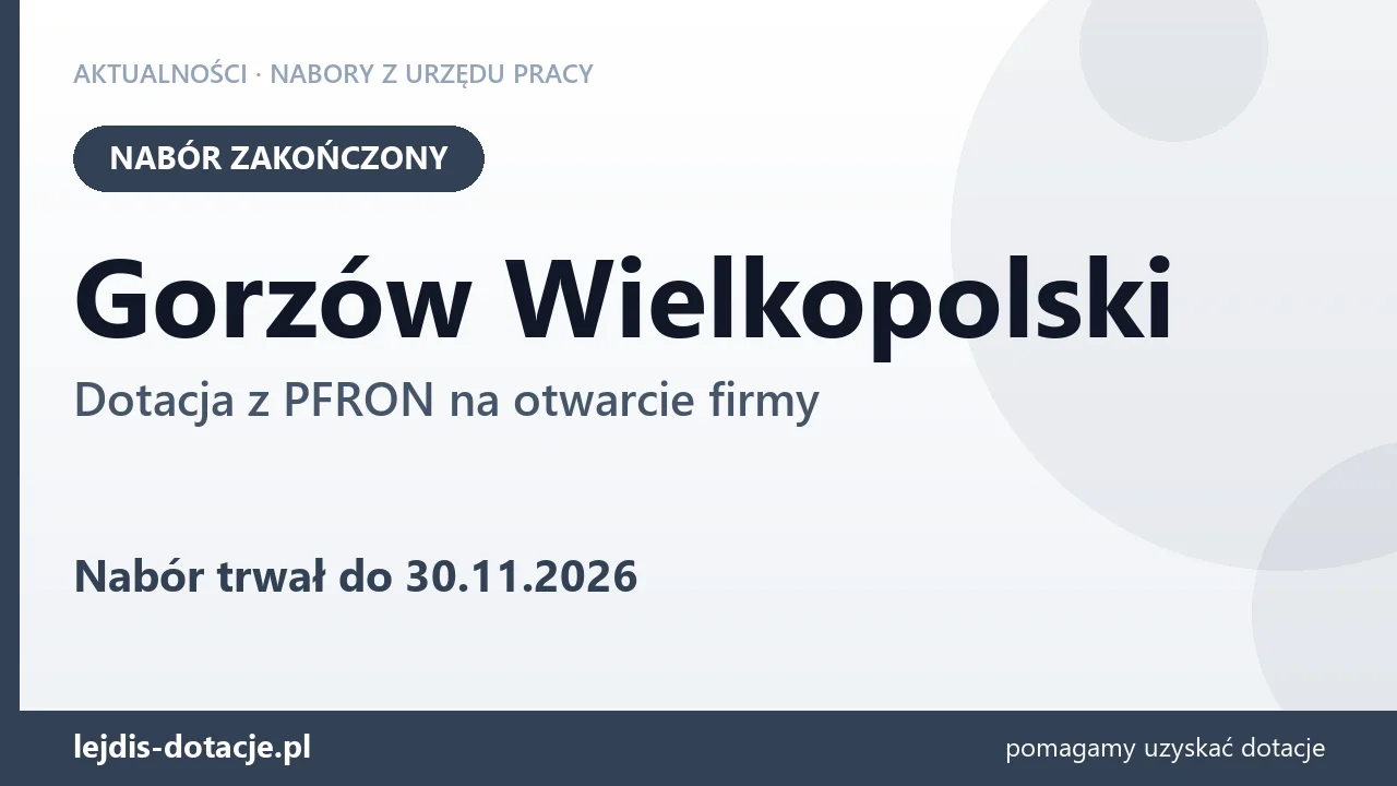 Gorzów Wielkopolski: nabór na dotację z PFRON na otwarcie firmy zakończony (30 listopada 2026)