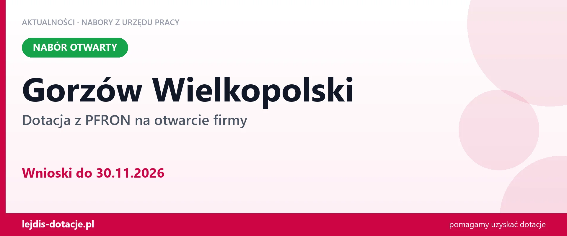 Gorzów Wielkopolski: trwa nabór na dotację z PFRON na otwarcie firmy (30 listopada 2026)