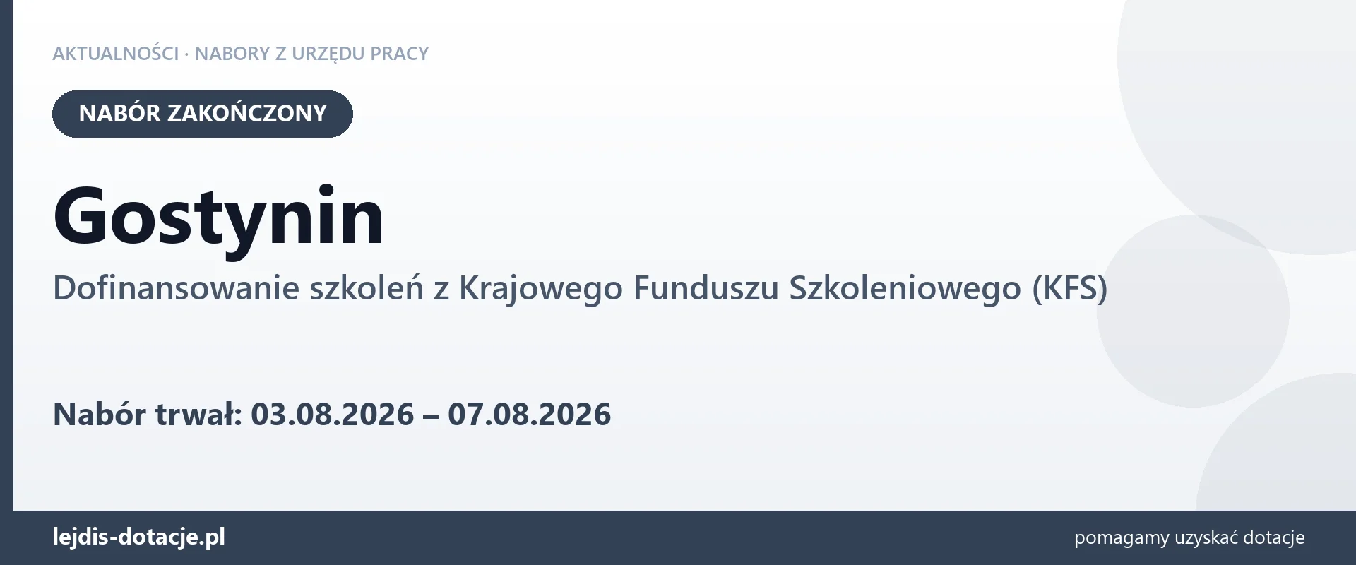 Gostynin: nabór na dofinansowanie szkoleń z KFS zakończony (7 sierpnia 2026)