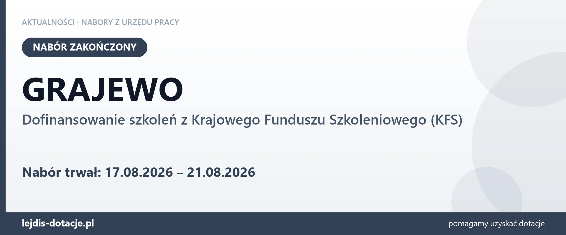 GRAJEWO: nabór na dofinansowanie szkoleń z KFS zakończony (21 sierpnia 2026)