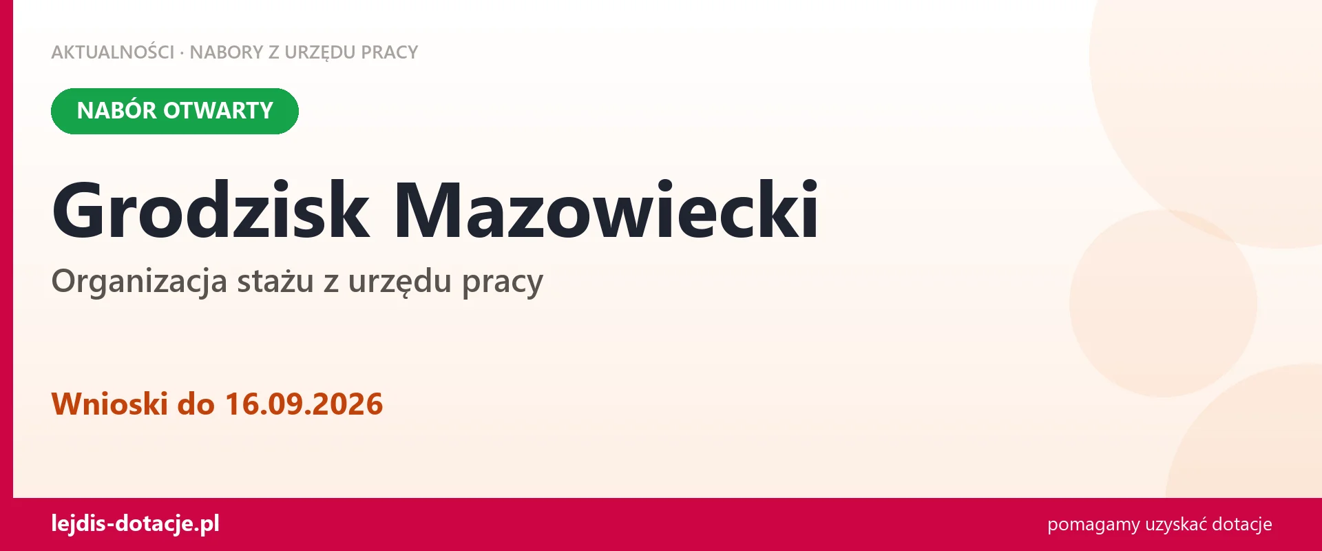 Grodzisk Mazowiecki: trwa nabór na organizację stażu (16 września 2026)