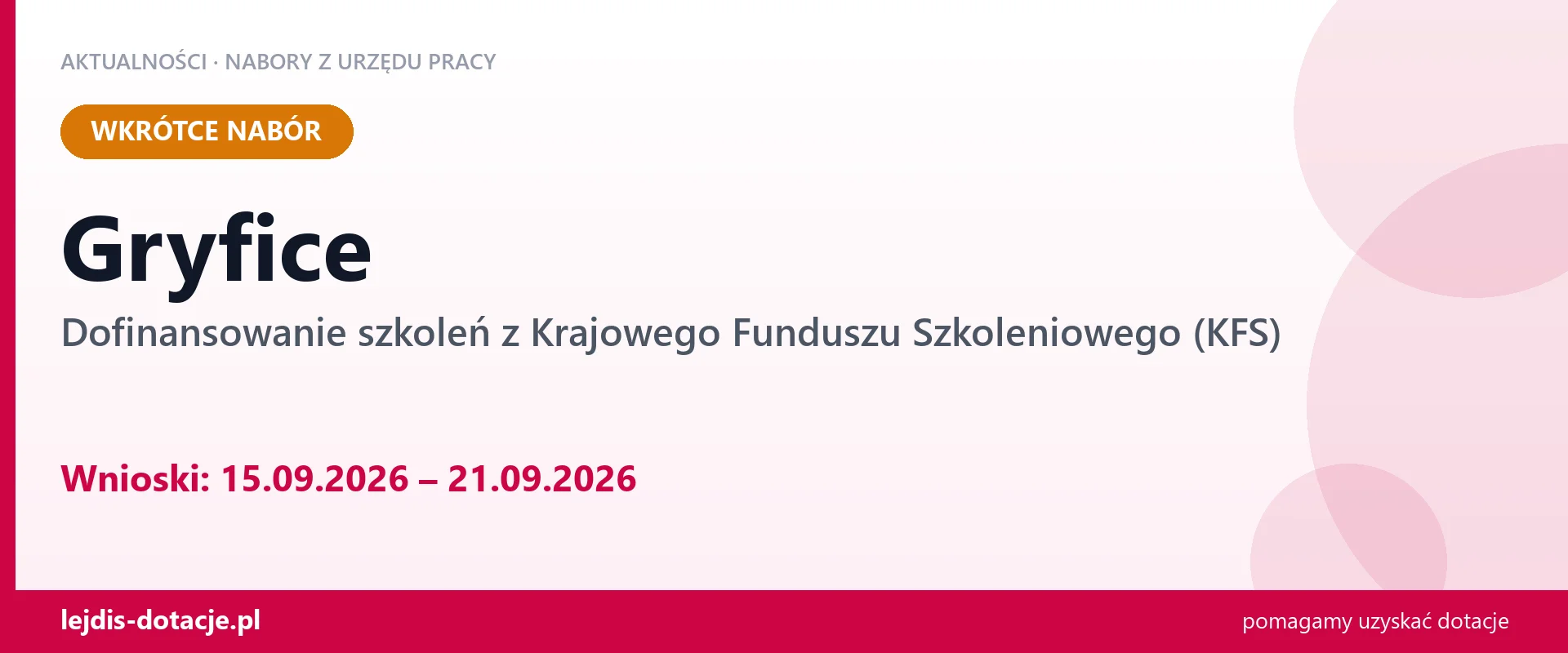 Gryfice: od 15.09.2026 rusza nabór na dofinansowanie szkoleń z KFS (15 września 2026)